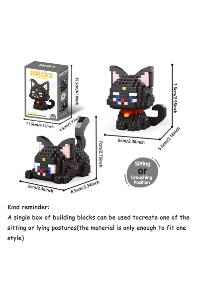 Choice16 مكعبات بناء حقيبة شكل قطة سوداء، ثنائية الشكل، سلسلة حيوانات أليفة، ...