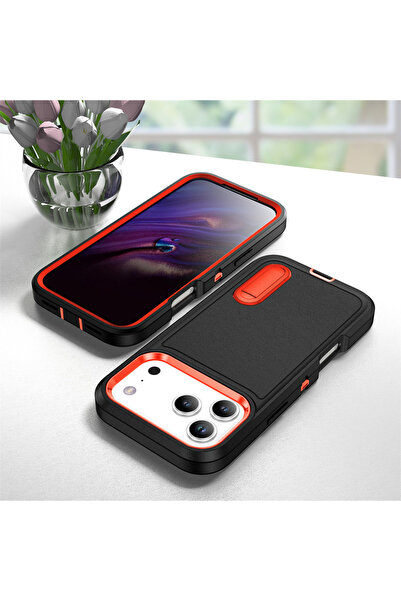 Choice iPhone17 Pro Max Black-Orange Heavy Duty Armor Protection Stand Phone ...