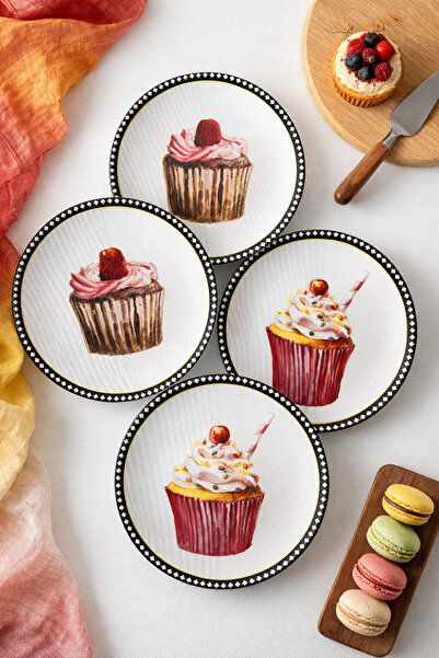 grandora Cake Plate with Cupcake Pattern (6 Pieces, 20 cm) – Cake and Dessert...