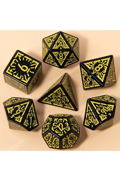 Choice9 مجموعة نرد متعددة الأوجه بنقوش محفورة باللونين الأسود والأصفر، مكونة ...