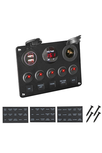Choice1 Red 12V 24V 5 Button LED Switch Panel Light Toggle USB Chargers 3.0 V...