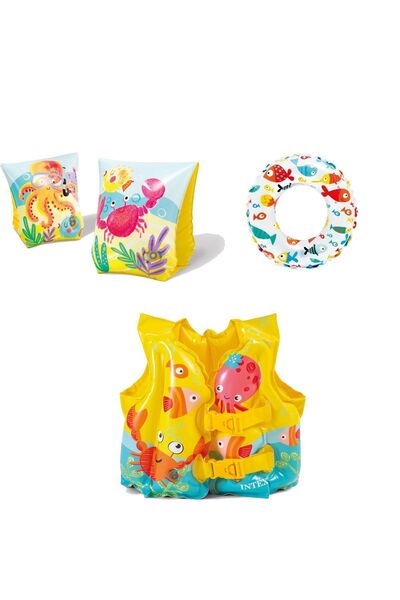viyol marketim Çocuk Yüzme Öğrenme Seti – Kolluk, Simit ve Can Yeleği 3’lü Ha...