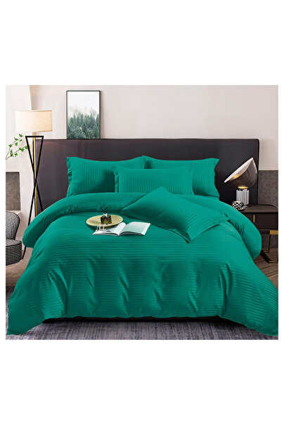 FIONNA.RO Satin Cotton Damask Bedding Set for 1 Person - Pine Green