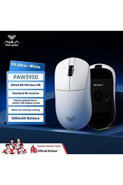 Choice ماوس الألعاب الإلكتروني اللاسلكي AULA V9 Ultra Plus أبيض اللون، يدعم د...