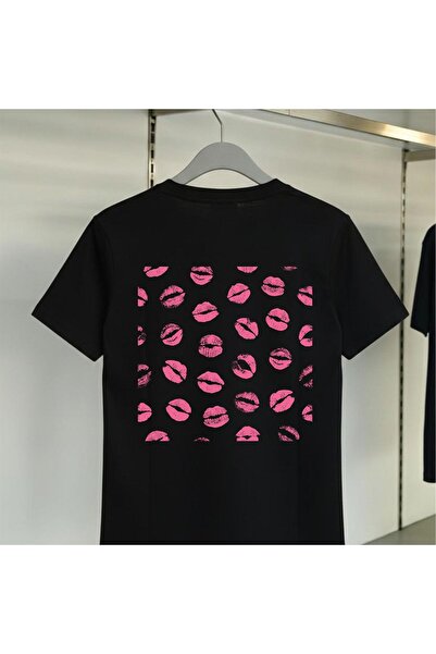 playwear Unisex Comfortable Fit Square Pink Lipstick Lip Figure Back and Ches...