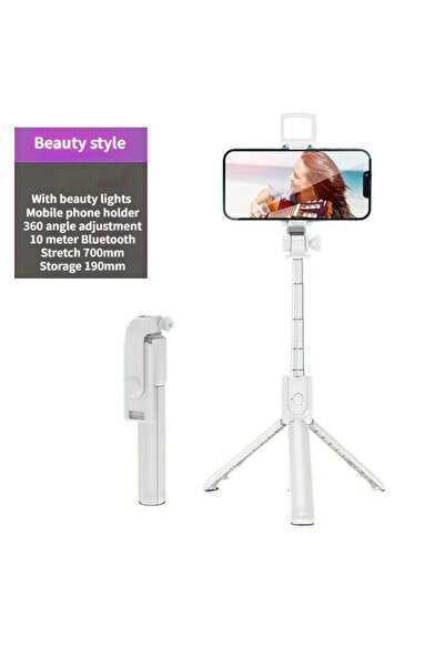 Choice5 حامل ثلاثي القوائم قابل للتمديد 3 في 1 أبيض (مع إضاءة) مع عصا سيلفي و...