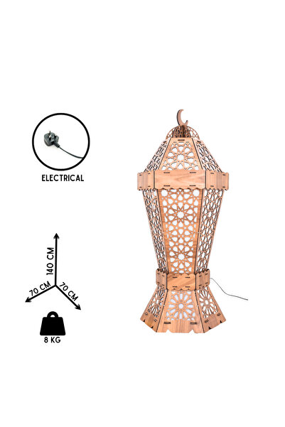 NAWADER فانوس رمضان الخشبي الكهربائي – تصميم تراثي فاخر NS006, BROWN