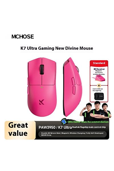 Choice3 ماوس ألعاب MCHOSE K7 خفيف للغاية بلون الفوشيا، لاسلكي بدقة 8K مع شحن ...