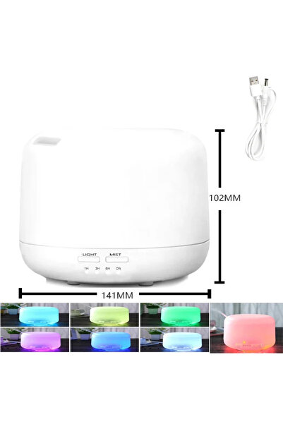 Choice موزع روائح ومرطب هواء أبيض اللون بسعة 500 مل بتصميم خشبي، مزود بإضاءة ...