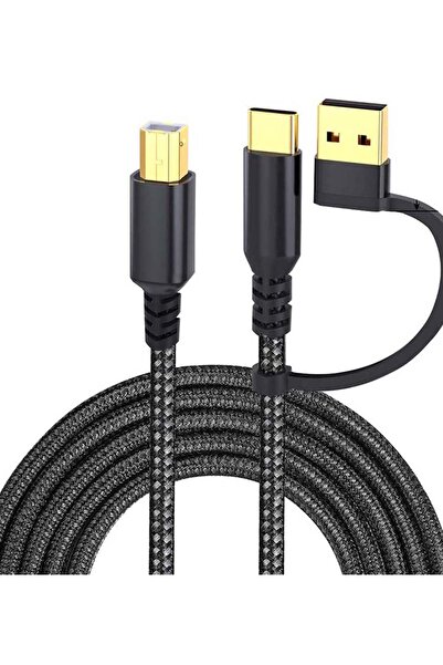 Choice1 كابل طابعة USB-C أسود بطول 1 متر، كابل طابعة 2 في 1 من نوع USB-A أو T...