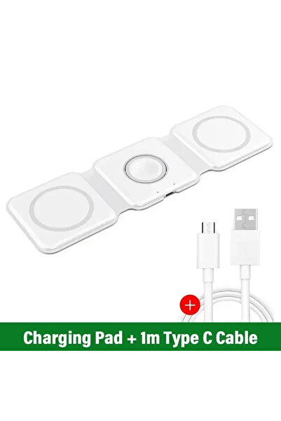 Choice1 شاحن لاسلكي مكتبي قابل للطي 3 في 1، أبيض اللون، مزود بكابل، بقوة 30 و...