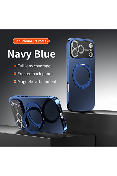 Choice99 جراب iPhone 17 Pro باللون الأزرق الداكن مع حامل مغناطيسي دوار 360 در...