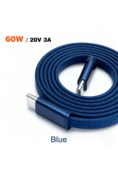 choice2 كابل شحن USB-C إلى Type-C بطول 2 متر، مسطح، 60 واط، أزرق، من UGOURD، ...