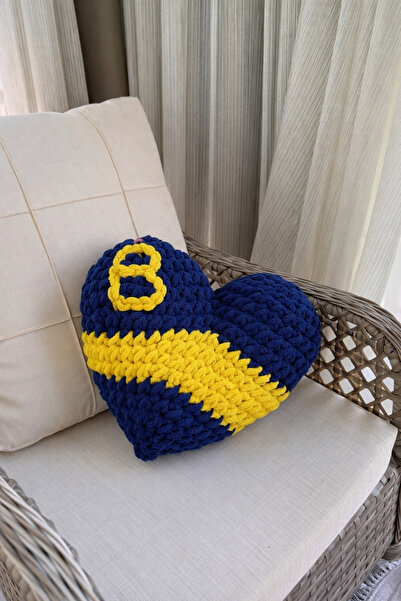 Alize Puffy El Örgüsü Puffy Kalp Yastık - Sarı Lacivert