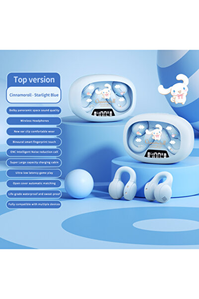 Choice4 سماعات رأس لاسلكية EX53 بتصميم كرتوني وربطة عنق زرقاء، مزودة بمشبك أذ...