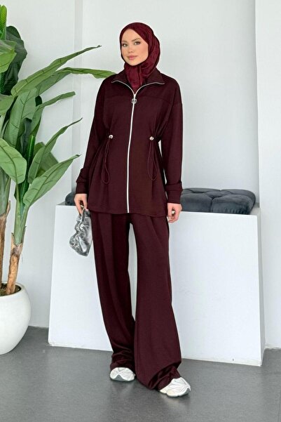 Şulemoda Giyim Selena Elastic Waistband Suit Burgundy