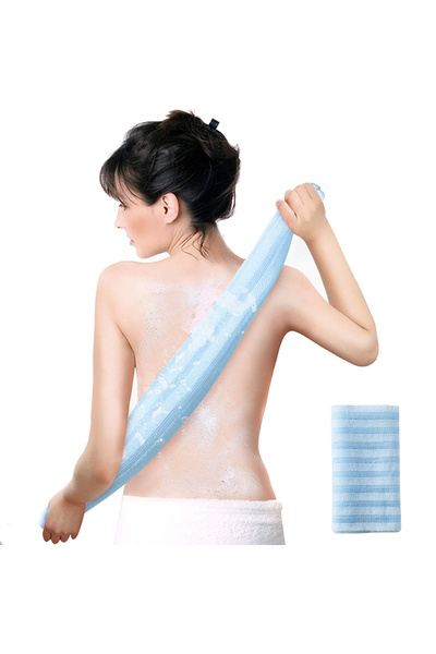 choice2 ليفة تقشير زرقاء للجسم والظهر للاستحمام، منشفة تقشير طويلة، غسول مقشر