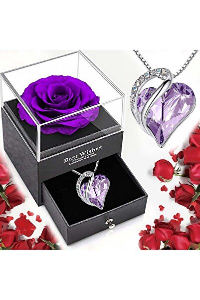 Choice طقم قلادة بنفسجية جديدة رائجة لعيد الحب، مقاس 9×15 سم، بتصميم قلب الحب...