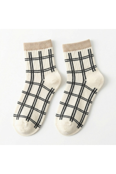 Lexaly Girls' socks with a checkered pattern (cream)