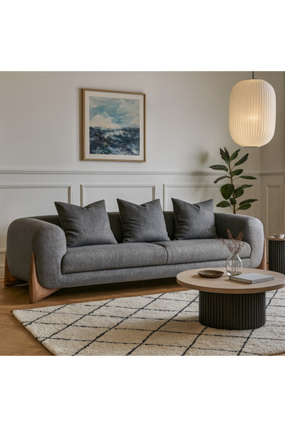 homejoyz Swedish Wood Sofa - Linen Fabric - Gray - 200x80x80 cm