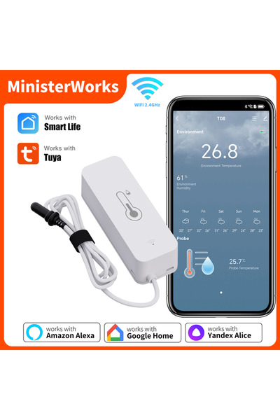Choice حزمة 1: مستشعر درجة الحرارة والرطوبة بتقنية الواي فاي من تويا، كابل اس...