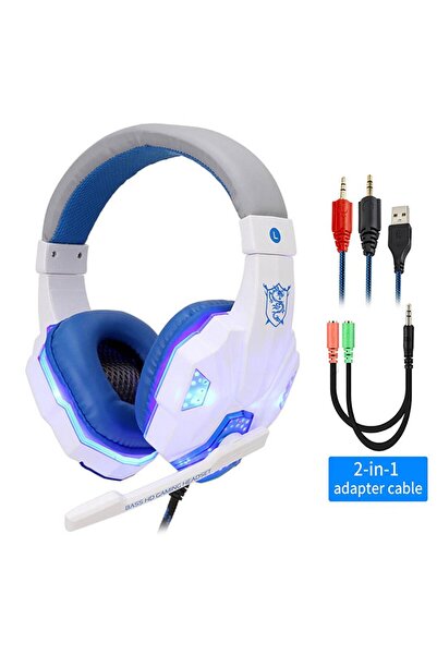 Choice سماعات رأس احترافية للألعاب بأسلاك بإضاءة LED وميكروفون، باللونين الأب...