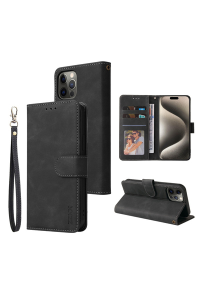 Choice7 جراب وحزام أسود لهاتف آيفون 11 برو ماكس، مزود بفتحة محفظة وحامل مغناط...