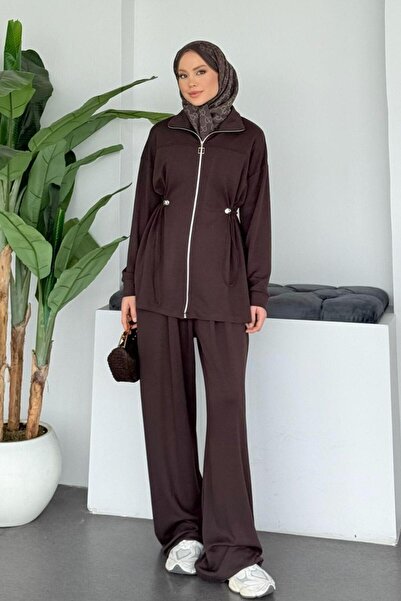 Şulemoda Giyim Selena Elastic Waistband Suit Brown