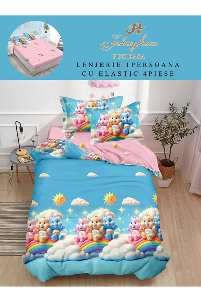 FIONNA.RO Finet Duvet Cover Set with Stretchy 1 Person - Rainbow Bears