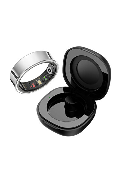 Choice خاتم ذكي فضي R09 للرجال والنساء مع علبة شحن، يقيس معدل ضربات القلب ونس...