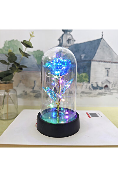 Choice9 Blue-Coloured Artificial Glass Flower with Eternal Rose of the LED Li...