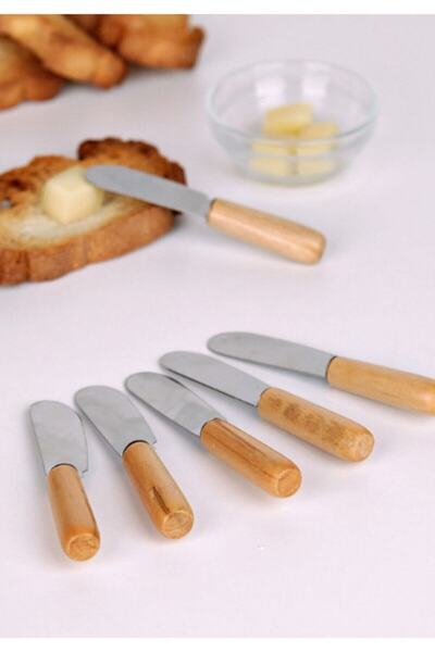 EMPA A V M Min Ahşap Saplı Tereyağı, çikolata, reçel Bıçağı, spatulası - 6 Adet