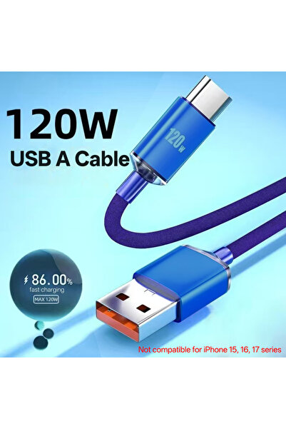 choice2 كابل USB-A أزرق بطول 2 متر من NNBILI جديد، بقدرة 120 واط، من النوع C ...