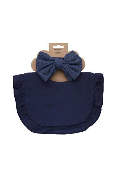 Choice9 navy 2Pcs/Lot Ribbed Baby Bibs Hair Bows Headbands for Baby Boys Girl...