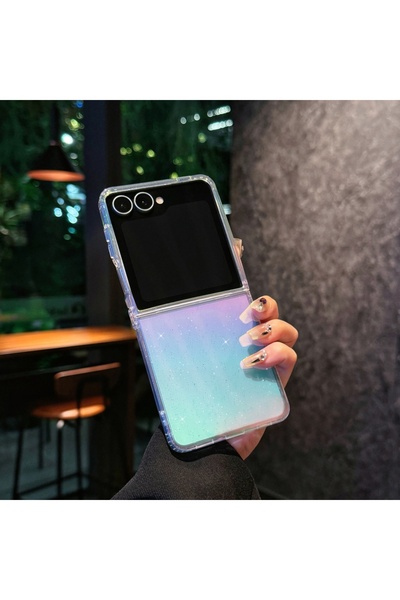 Choice17 غطاء حماية لامع بألوان قوس قزح متدرجة، مناسب للفتيات، لجهاز Galaxy Z...