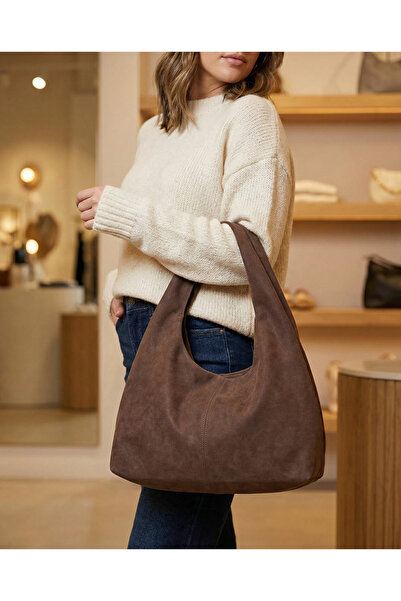 Boutique de Carbon Kadın Kahverengi Süet Shopper Omuz ve El Çantası