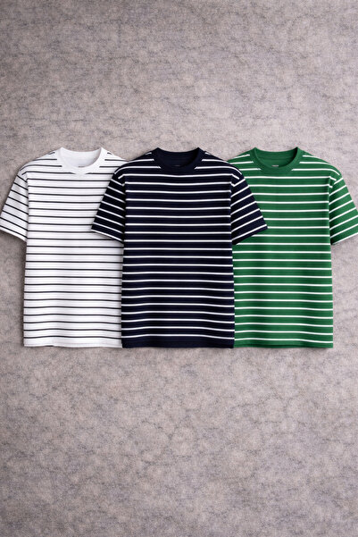 pepule Premium Οικονομικό Πακέτο 3 τεμαχίων Πλεκτό Μπλουζάκι με λαιμόκοψη ποδ...