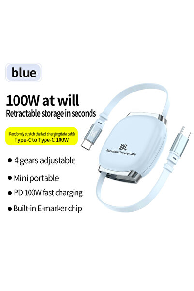 Choice3 كابل شحن سريع قابل للسحب من النوع C إلى النوع C، أزرق اللون، بقوة 100...
