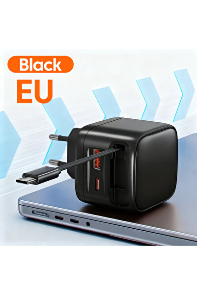 Choice1 شاحن هاتف أسود من نوع USB-C مع كابل USB-C قابل للسحب، متوافق مع iPhon...