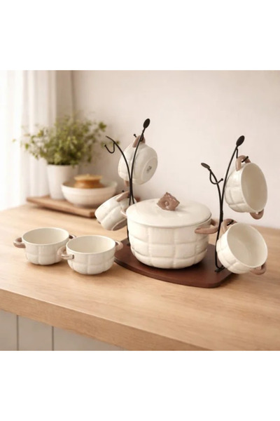 Generic Luxury Ceramic Soup Set with Wooden Holder - 9 Pieces