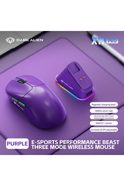 Choice ماوس لاسلكي أرجواني داكن من طراز DARK ALIEN X11 Pro، يدعم تقنية بلوتوث...