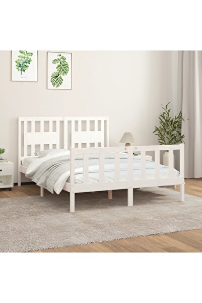 Concept Cadru de pat cu tăblie, alb, 140x200 cm, lemn masiv de pin