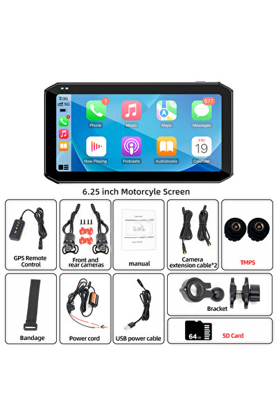 Choice M629-TP-64G 6.25inch Motorcycle Monitor 1080P DVR Recorders Wireless C...