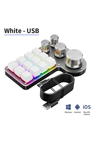 Choice3 USB Wired White 3 Modes 12 Keys Mechanical Keyboard 4 Knobs Custom Pr...