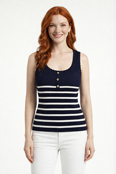 Neden Tekstil Polo Collar Buttoned Ribbed Knit Sweater