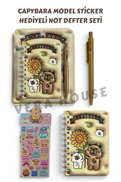 VERA HOUSE Capybara Model Sticker Hediyeli Not Defteri ve Kalemli Set - Capy ...