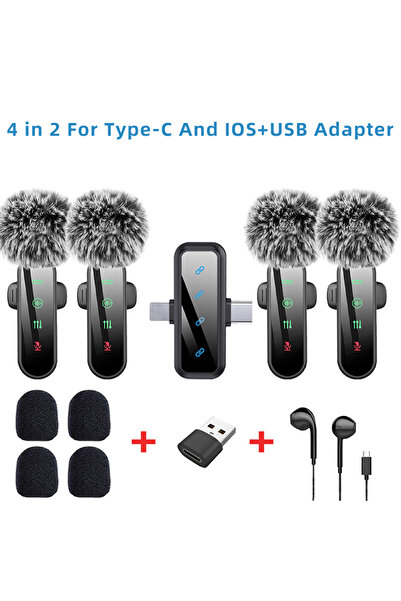 Choice15 ميكروفون لاسلكي صغير الحجم (أسود-4-TC-IOS-USB-وردي) مزود بخاصية إلغا...