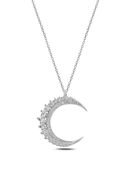 ÇEKİRDEK JEWELRY 925 Ayar Gümüş Rodyum Kaplama Taşlı Hilal Kolye – Zirkon Taş...