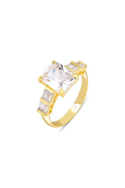 KLAZOJEWELRY 925 Ayar Gümüş Üzeri 18 Ayar Altın Kaplama Prenses Kesim Taşlı B...