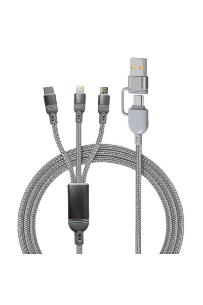 Choice كابل شحن رمادي بطول 1.2 متر، 3 في 1، منفذ USB من النوع C، كابل متعدد ا...